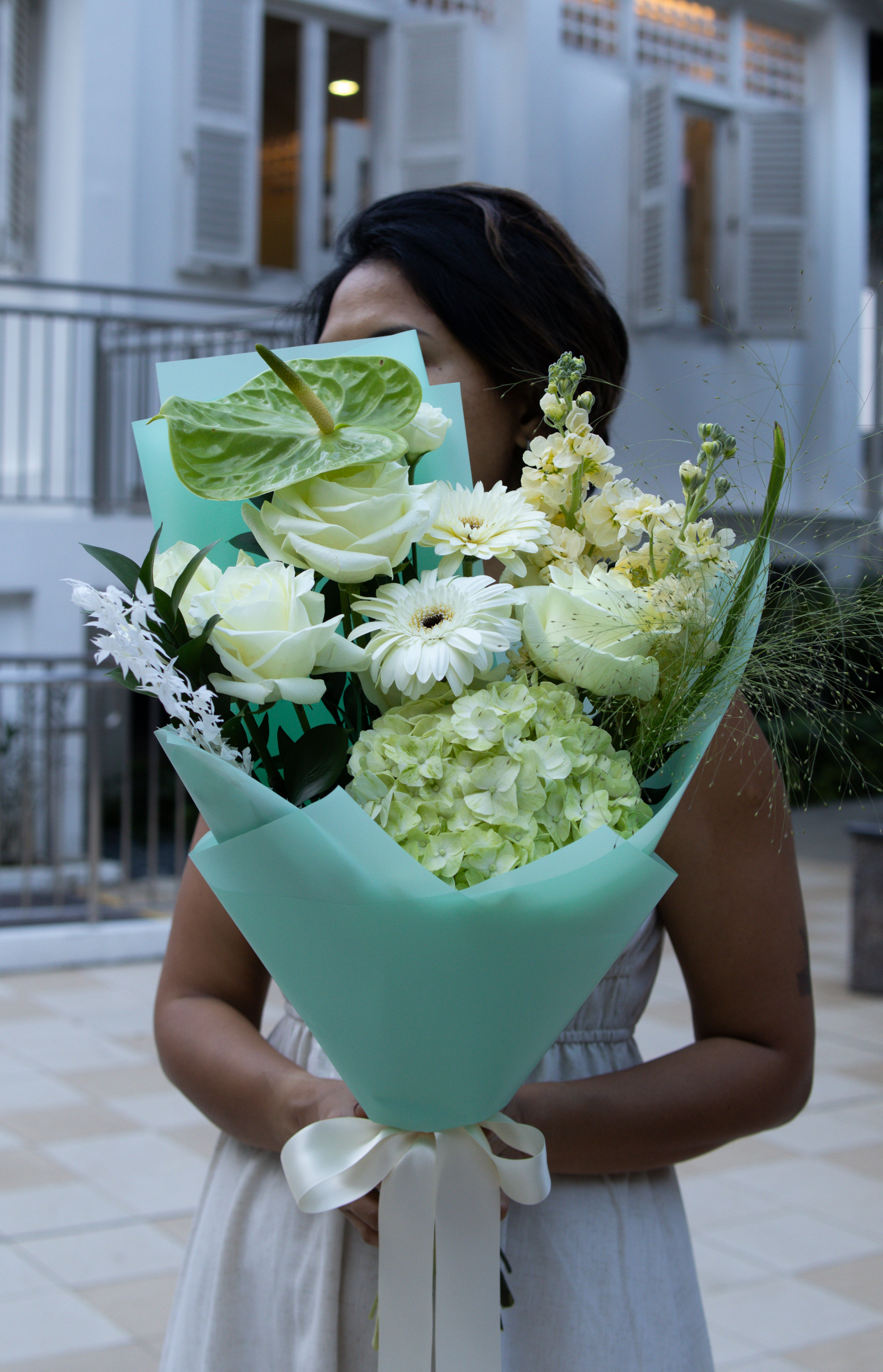 Rustique Flora mint green flower bouquet for delivery in Singapore