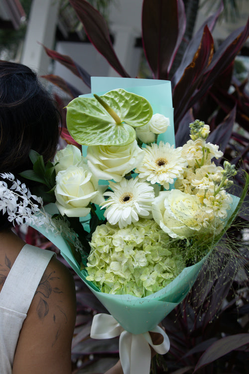Rustique Flora mint green flower bouquet for delivery in Singapore