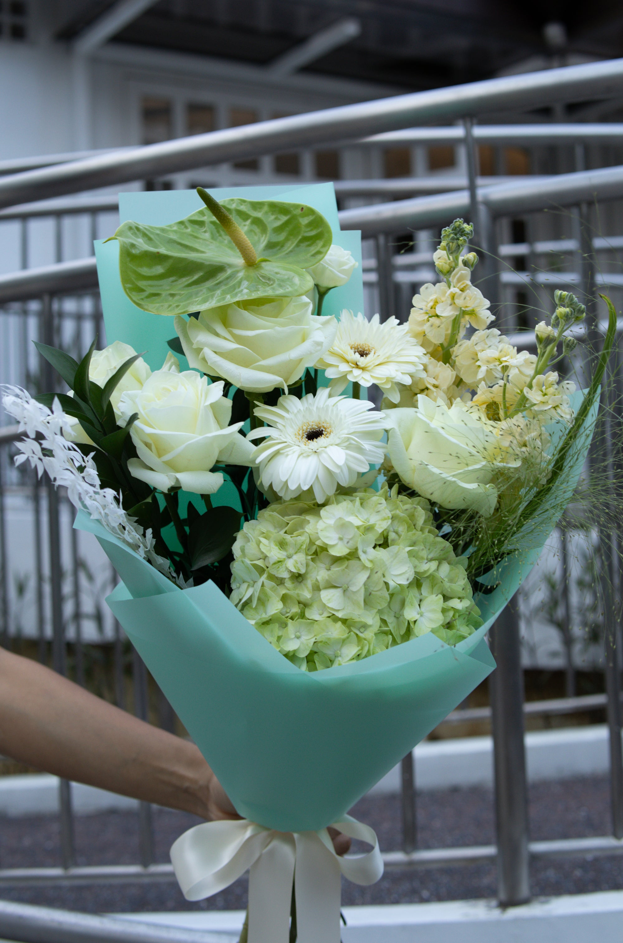 Rustique Flora mint green flower bouquet for delivery in Singapore