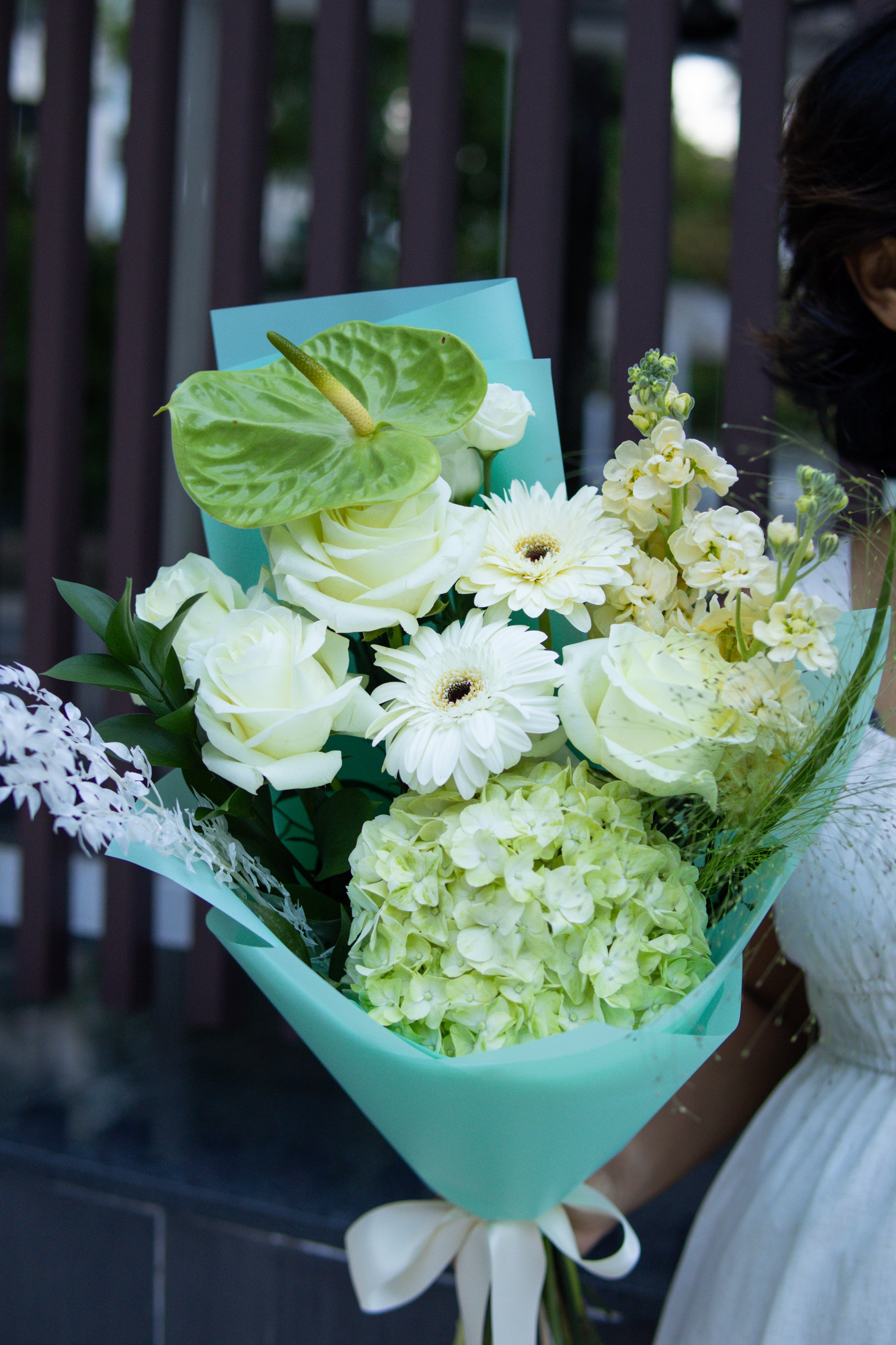 Rustique Flora mint green flower bouquet for delivery in Singapore