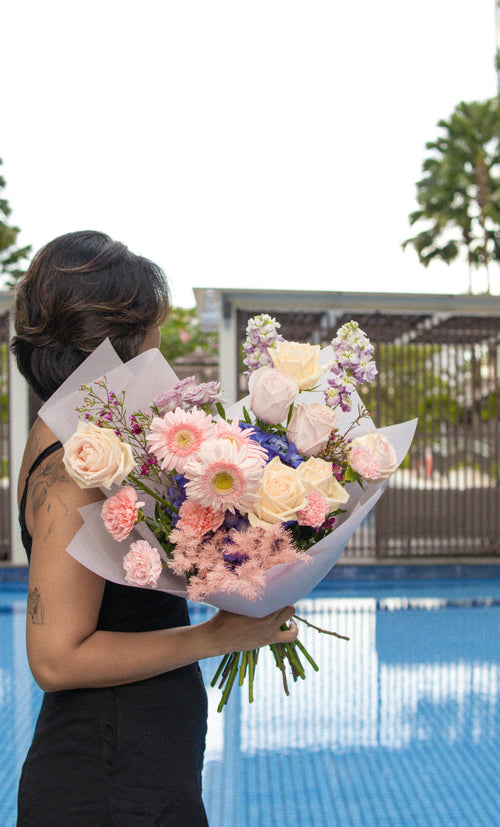 Rustique Flora pastel pink flower bouquet for delivery in Singapore