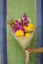 Pink Lemon Bouquet – Pink Matthiolas & Yellow Roses Bouquet